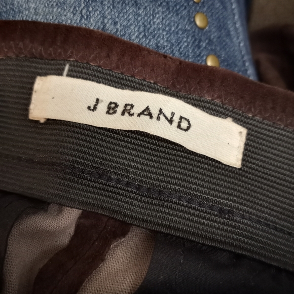 J BRAND Brown Lambskin Suede Pants w/Gold Zippers - Picture 4 of 5